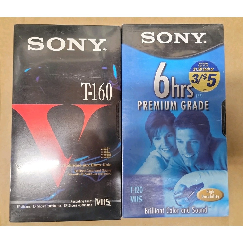 Lot Of 2 Sony Premium Grade T-160VL Blank VHS Tapes 6hrs EP